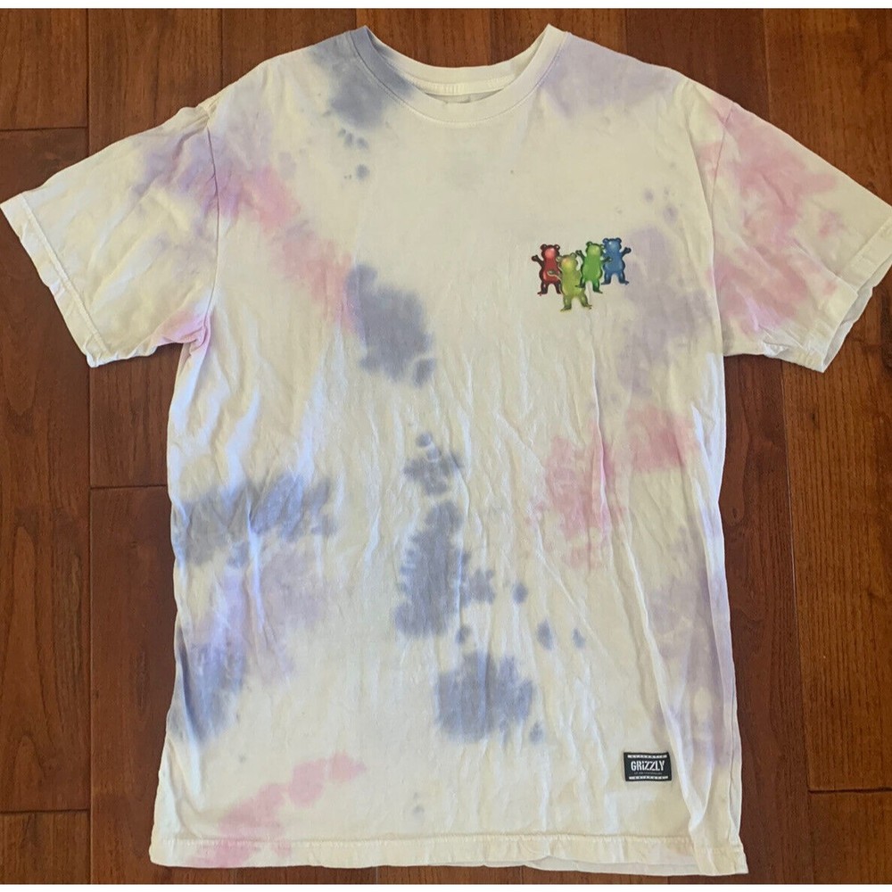Authentic Grizzly griptape Tie Dye Rainbow Balloon Bear T-Shirt Size Large ss